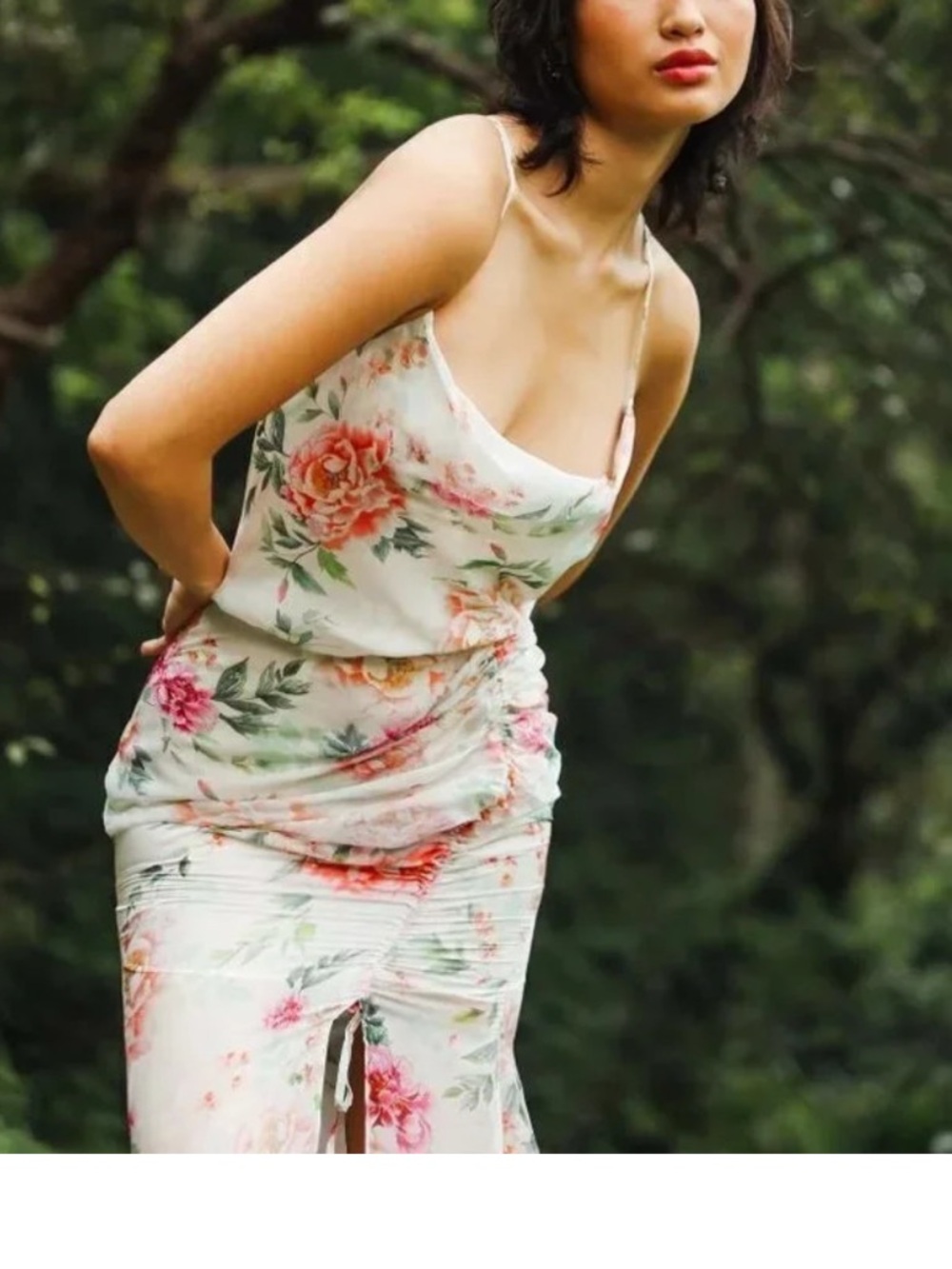 NWT Sau Lee Freida SAULEE 100% Silk Midi Ruched Floral Drapey Dress Size US 6